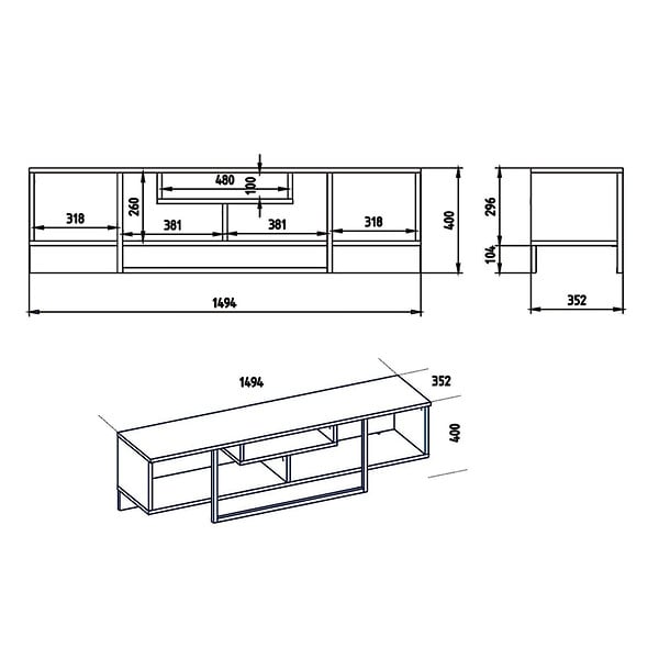 CONCEPT USINE - Meuble TV design industriel noyer et noir avec rangements - 149 cm SILO - large