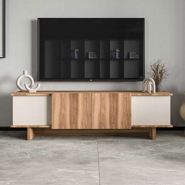 CONCEPT USINE - Meuble TV design avec placards aspect bois et beige 180cm BRONA - large