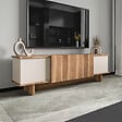 CONCEPT USINE - Meuble TV design avec placards aspect bois et beige 180cm BRONA - vignette