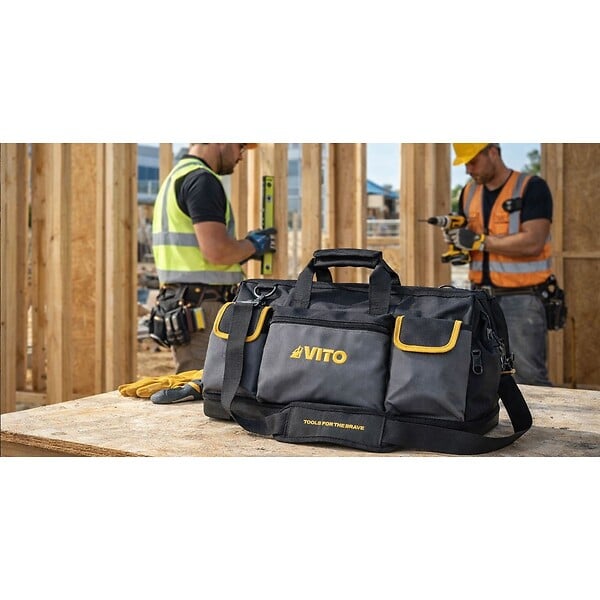VITO - Sac à outils Professionnel 35L 8 Poches 17 compartiments Charge 25Kg Base rigide Fond étanche Bandoulière Confort VITO - large