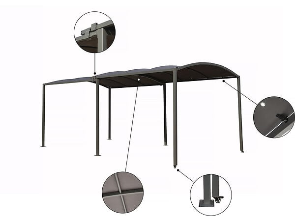 HABITAT ET JARDIN - Carport en métal extensible " Mathis" - 303/566 x 295 x 240 cm - Gris - large