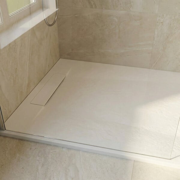 CERAMIA - Ceramia PixL 120x80 cm receveur de douche rectangulaire à poser en résine composite avec surface effet pierre, blanc (CERAPX12080W) - large