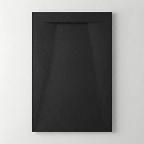 CERAMIA - Ceramia PixL 120x80 cm receveur de douche rectangulaire à poser en résine composite avec surface effet pierre, noir (CERAPX12080B) - large