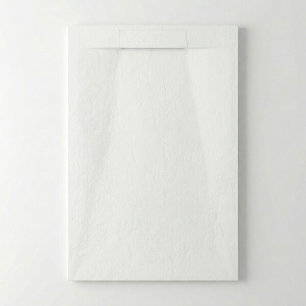 CERAMIA - PixL 140x90 cm receveur de douche rectangulaire à poser en résine composite, surface effet pierre, blanc (CERAPX14090W) : - large