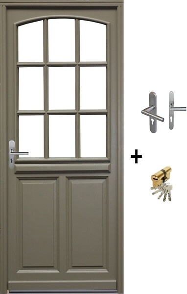 GD MENUISERIES - Porte d'entrée Bois Vitrée Ady, Vert Gris Olive, H215 x L90 cm Côte Tableau p.Droit (Poignée, Barillet ref N158RPL -IN158RCI) - large