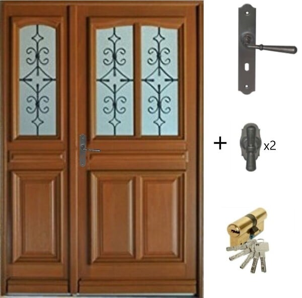 GD MENUISERIES - Porte d'entrée Bois Tiercée Vauban H215xL140 cm Côte Tableau, p.Droit (Poignée, Barillet ref 010403RFP) - large