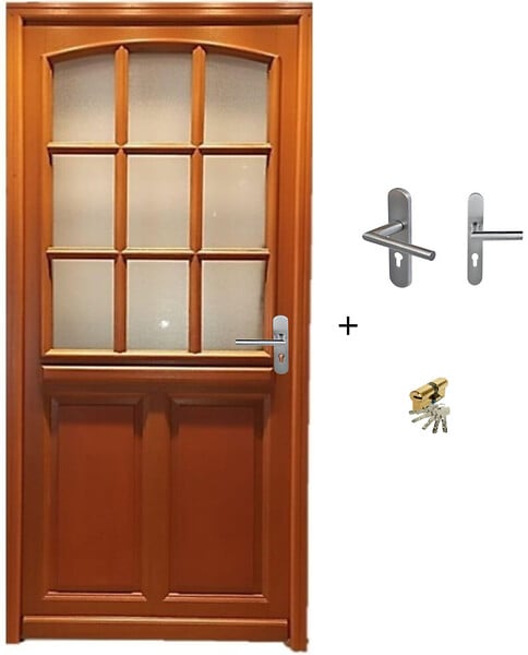 GD MENUISERIES - Porte d'entrée Bois Vitrée Alena, H215 x L90 cm Côte Tableau p.Gauche (Poignée, Barillet ref N158RPL -IN158RCI) - large