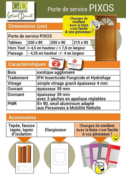 GD MENUISERIES - Porte De Service Bois Vitrée Pixos, H200 x L80 Côte Tableau, p.Gauche (Poignée, Barillet ref 01245F924) - large