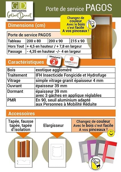 GD MENUISERIES - Porte De Service Bois Pagos, H200xL90 cm Côte Tableau, p.Gauche (Poignée, Barillet ref 01245F924) - large
