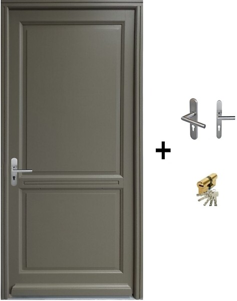GD MENUISERIES - Porte d'entrée Bois Pleine Elixir Vert Gris Olive, H215 x L90 cm Côte Tableau p.Droit (Poignée, Barillet ref N158RPL -IN158RCI) - large