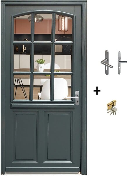 GD MENUISERIES - Porte d'entrée Bois Vitrée Alexa Gris Anthr., H215 x L90 cm Côte Tableau p.Gauche (Poignée, Barillet ref N158RPL -IN158RCI) - large