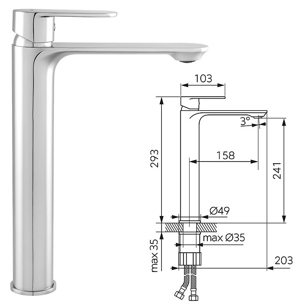 FERRO - TALASSA XL Robinet mitigeur bec haut chrome brillant - large