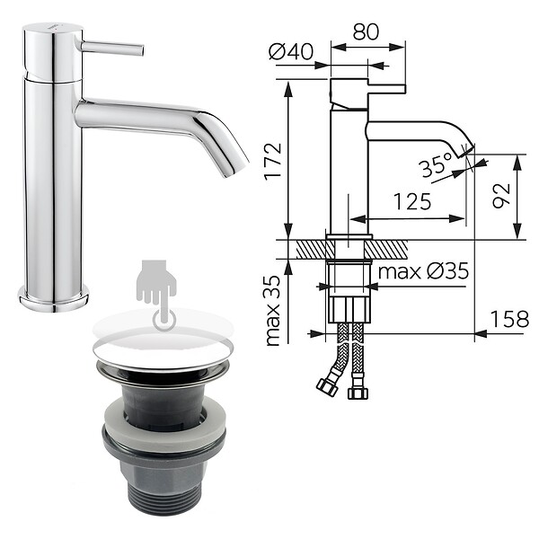 FERRO - CIRICULUS Robinet mitigeur chrome brillant + bonde - large