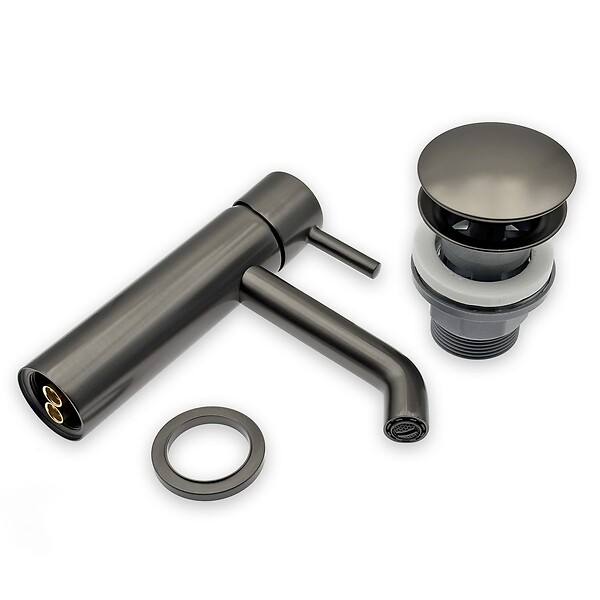 FERRO - CIRICULUS Robinet mitigeur gris brossé + bonde - large