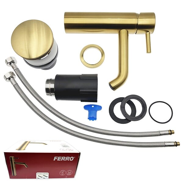 FERRO - CIRICULUS Robinet mitigeur Or brossé + bonde - large