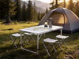 HABITAT ET JARDIN - Ensembe table de camping et 4 tabourets pliants - 125 x 60 cm - Blanc - vignette