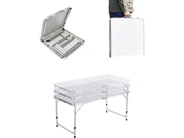 HABITAT ET JARDIN - Ensembe table de camping et 4 tabourets pliants - 125 x 60 cm - Blanc - large