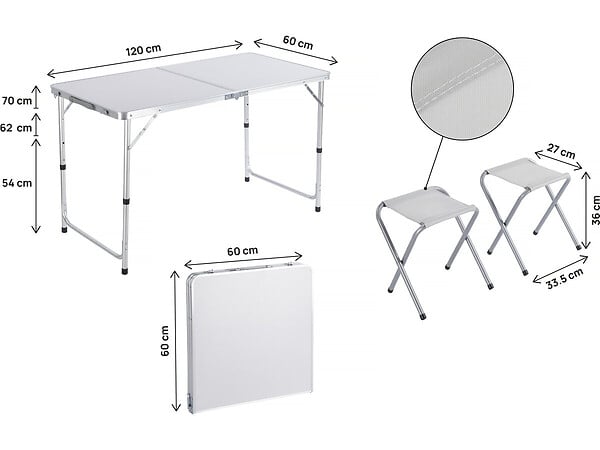 HABITAT ET JARDIN - Ensembe table de camping et 4 tabourets pliants - 125 x 60 cm - Blanc - large
