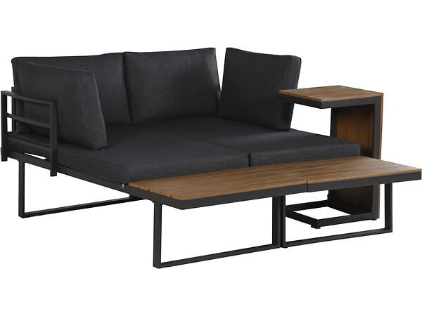 HABITAT ET JARDIN - Salon de jardin canapé d'angle modulable décor imitation bois "Sylva" - 4 places - Gris - large