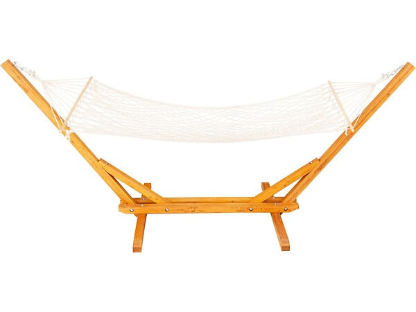 HABITAT ET JARDIN - Hamac bois avec toile en macramé "Dallas" - 305 x 120 x 123 cm - Blanc - large