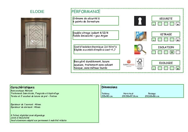 GD MENUISERIES - Porte d'entrée Bois Vitrée Elodie Gris Quartz, H215 x L90 cm Côte Tableau p.Droit - large