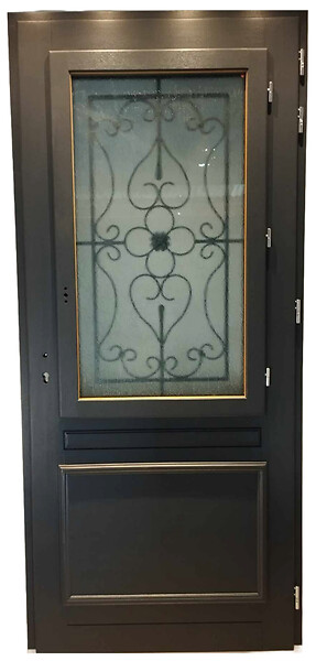 GD MENUISERIES - Porte d'entrée Bois Vitrée Candice Gris Anthr, H215 x L90 cm Côte Tableau p. Gauche - large