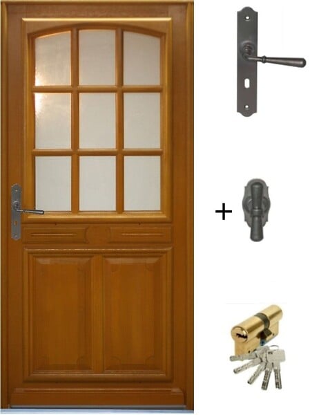 GD MENUISERIES - Porte d'entrée Bois Vitrée Marine, H215 x L90 cm Côte Tableau, p.Droit (Poignée, Barillet ref 010403RFP) - large