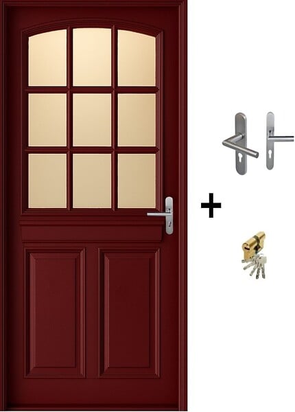 GD MENUISERIES - Porte d'entrée Bois Vitrée Alize Rouge pourpre H215 x L90 cm Côte Tableau p.Gauche (Poignée, Barillet ref N158RPL -IN158RCI) - large