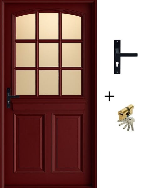GD MENUISERIES - Porte d'entrée Bois Vitrée Alize Rouge pourpre, H215 x L90 cm Côte Tableau p.Droit (Poignée, Barillet ref 010723NO) - large