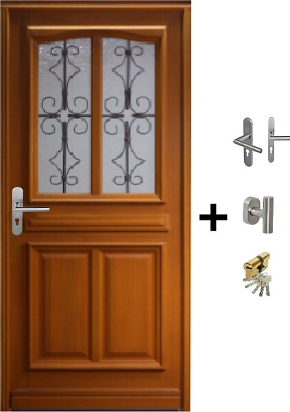 GD MENUISERIES - Porte d'entrée Bois Vitrée Manon, H200 x L90 cm Côte Tableau p.Droit (Poignée, Barillet ref IN158RPL2 - IN303NEW) - large