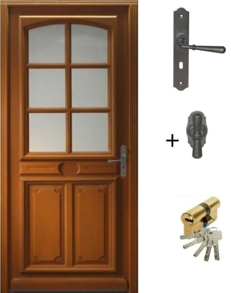 GD MENUISERIES - Porte d'entrée Bois Vitrée Marine, H215 x L80 cm Côte Tableau, p.Gauche (Poignée, Barillet ref 010403RFP) - large