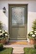 GD MENUISERIES - Porte d'entrée Bois Vitrée Elsie, Vert Gris Olive, H215 x L90 cm Côte Tableau p.Droit (Poignée, Barillet ref N158RPL -IN158RCI) - vignette