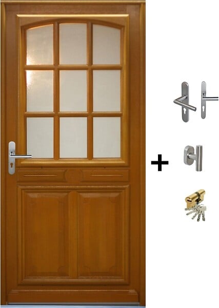 GD MENUISERIES - Porte d'entrée Bois Vitrée Marine, H215 x L90 cm Côte Tableau p.Droit (Poignée, Barillet ref IN158RPL2 - IN303NEW) - large