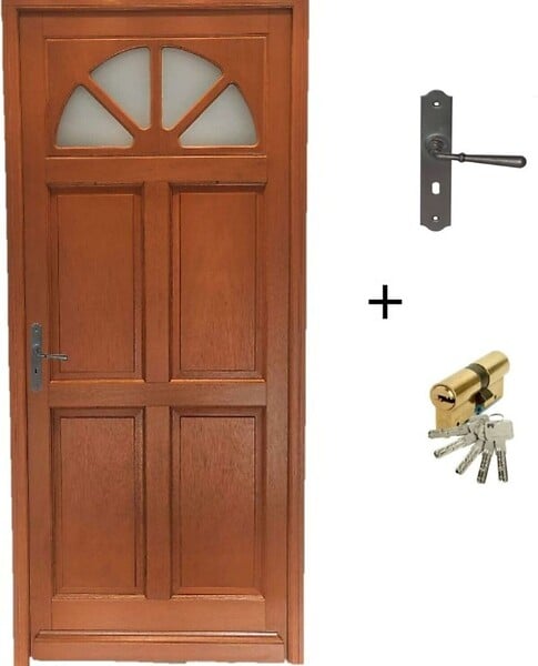 GD MENUISERIES - Porte d'entrée Bois Vitrée Ferji, H215 x L90 cm Côte Tableau, p.Droit (Poignée, Barillet ref 010403FP) - large