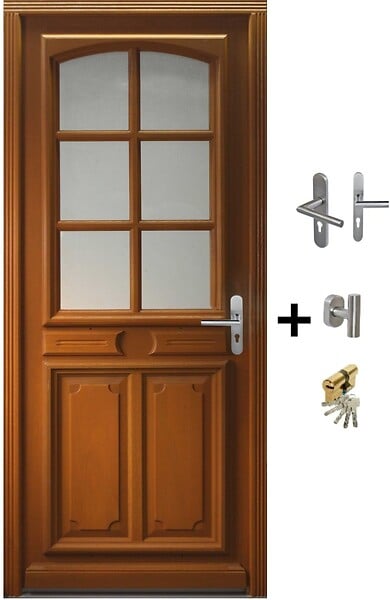 GD MENUISERIES - Porte d'entrée Bois Vitrée Marine, H215 x L80 cm Côte Tableau p.Gauche (Poignée, Barillet ref IN158RPL2 - IN303NEW) - large
