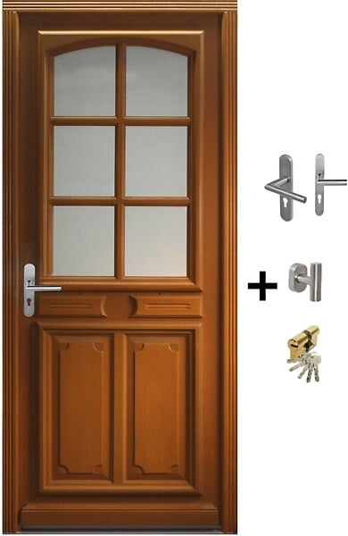 GD MENUISERIES - Porte d'entrée Bois Vitrée Marine, H215 x L80 cm Côte Tableau p.Droit (Poignée, Barillet ref IN158RPL2 - IN303NEW) - large