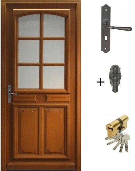 GD MENUISERIES - Porte d'entrée Bois Vitrée Marine, H215 x L80 cm Côte Tableau, p.Droit (Poignée, Barillet ref 010403RFP) - large