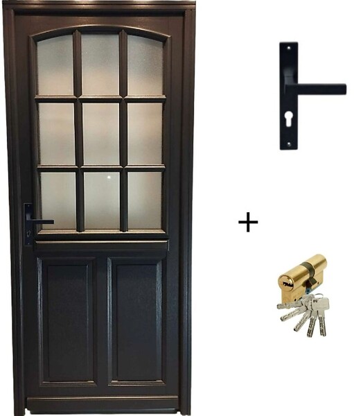 GD MENUISERIES - Porte d'entrée Bois Vitrée Alicia Gris Anthr., H215 x L90 cm Côte Tableau, p.Droit (Poignée, Barillet ref 010723NO) - large