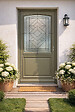 GD MENUISERIES - Porte d'entrée Bois Vitrée Elsie, Vert Gris Olive, H215 x L90 cm Côte Tableau p.Gauche (Poignée, Barillet ref N158RPL -IN158RCI) - vignette
