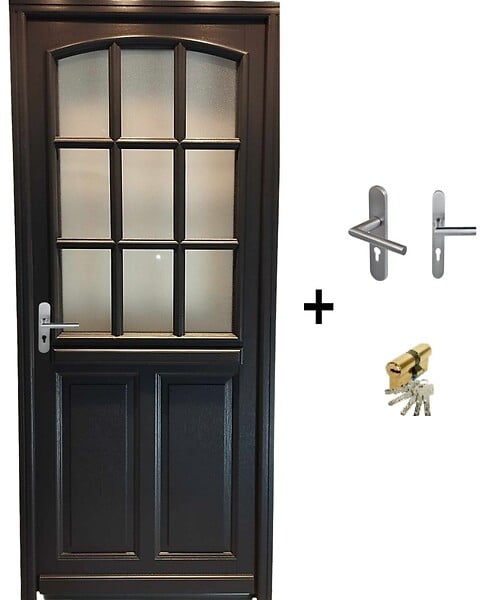 GD MENUISERIES - Porte d'entrée Bois Vitrée Alicia Gris Anthr., H215 x L90 cm Côte Tableau p.Droit (Poignée, Barillet ref N158RPL -IN158RCI) - large