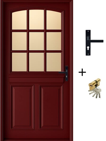 GD MENUISERIES - Porte d'entrée Bois Vitrée Alize Rouge pourpre, H215 x L90 cm p.Gauche Côte Tableau (Poignée, Barillet ref 010723NO) - large
