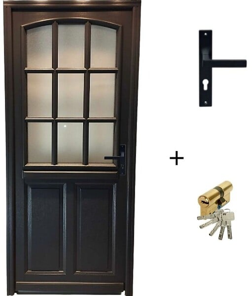 GD MENUISERIES - Porte d'entrée Bois Vitrée Alicia Gris Anthr., H215 x L90 cm Côte Tableau p.Gauche (Poignée, Barillet ref 010723NO) - large