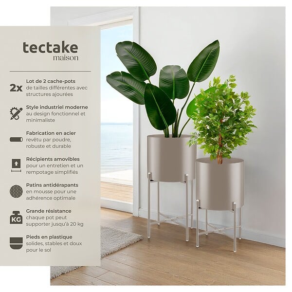 TECTAKE - Support de plantes MINE en acier revêtu par poudre taupe - large