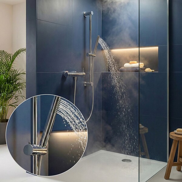 FERRO - PHILA Barre de douche avec support réglable chrome brillant - large