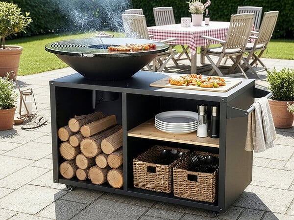 HABITAT ET JARDIN - Barbecue plancha brasero à charbon et bois "Maréchal" - Ø 81 cm - Noir - large