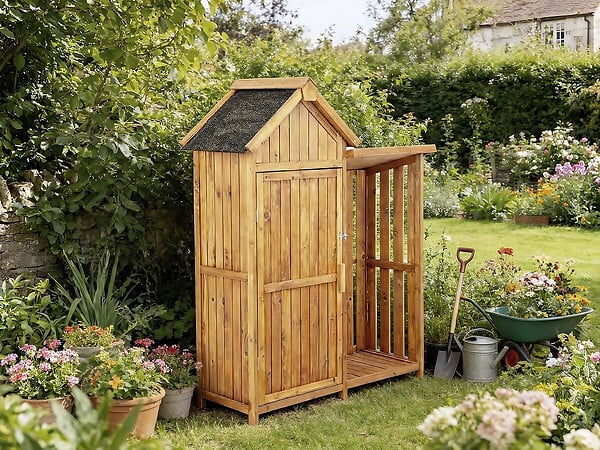 HABITAT ET JARDIN - Armoire de jardin en bois avec range-bûches "Noé" - 136 x 57 x 170 cm - Marron - large