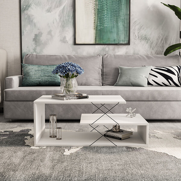 HABITAT ET JARDIN - Table basse en bois "Cayenne" - 100 x 50 x 40 cm - Blanc - large