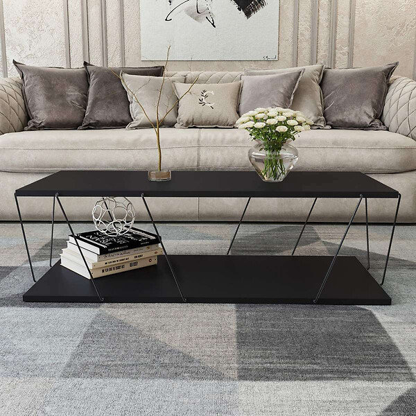 HABITAT ET JARDIN - Table basse en bois "Zisino" - 120 x 50 x 30 cm - Gris anthracite - large