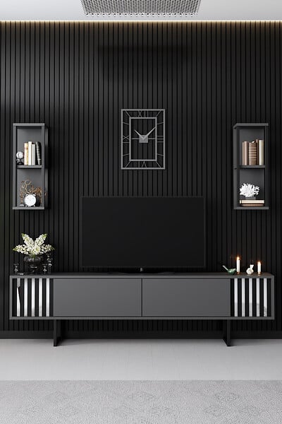 HABITAT ET JARDIN - Meuble TV en bois "Chrome Line" - 180 x 30 x 48 cm - AnthraciteNoir - large