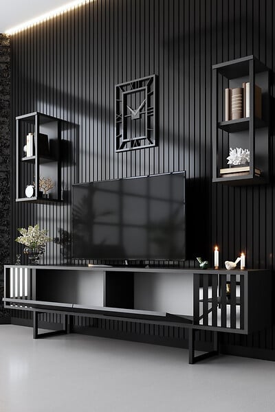 HABITAT ET JARDIN - Meuble TV en bois "Chrome Line" - 180 x 30 x 48 cm - AnthraciteNoir - large